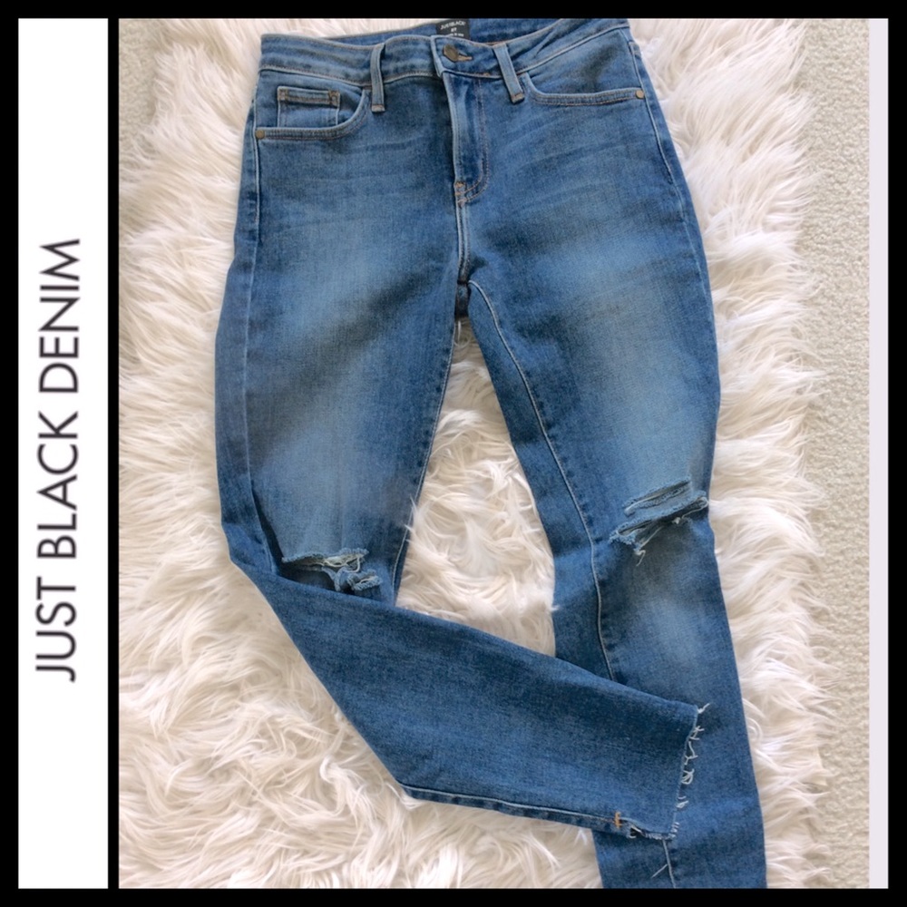 Just Black Denim Distressed Uneven Hem Jeans
